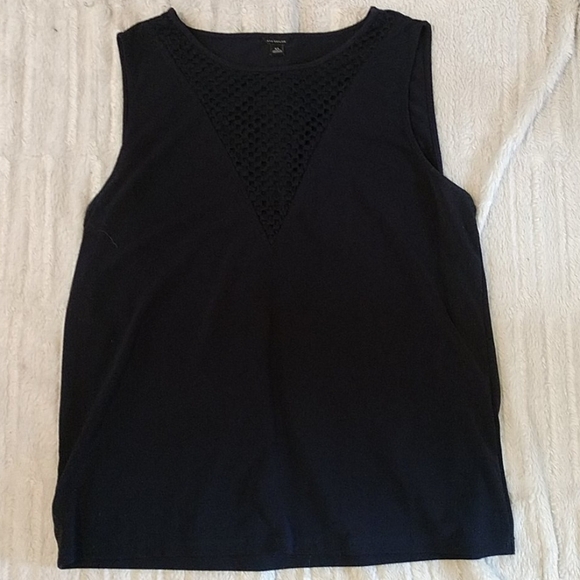 Ann Taylor Navy Yoke Detail Shell - Picture 1 of 6